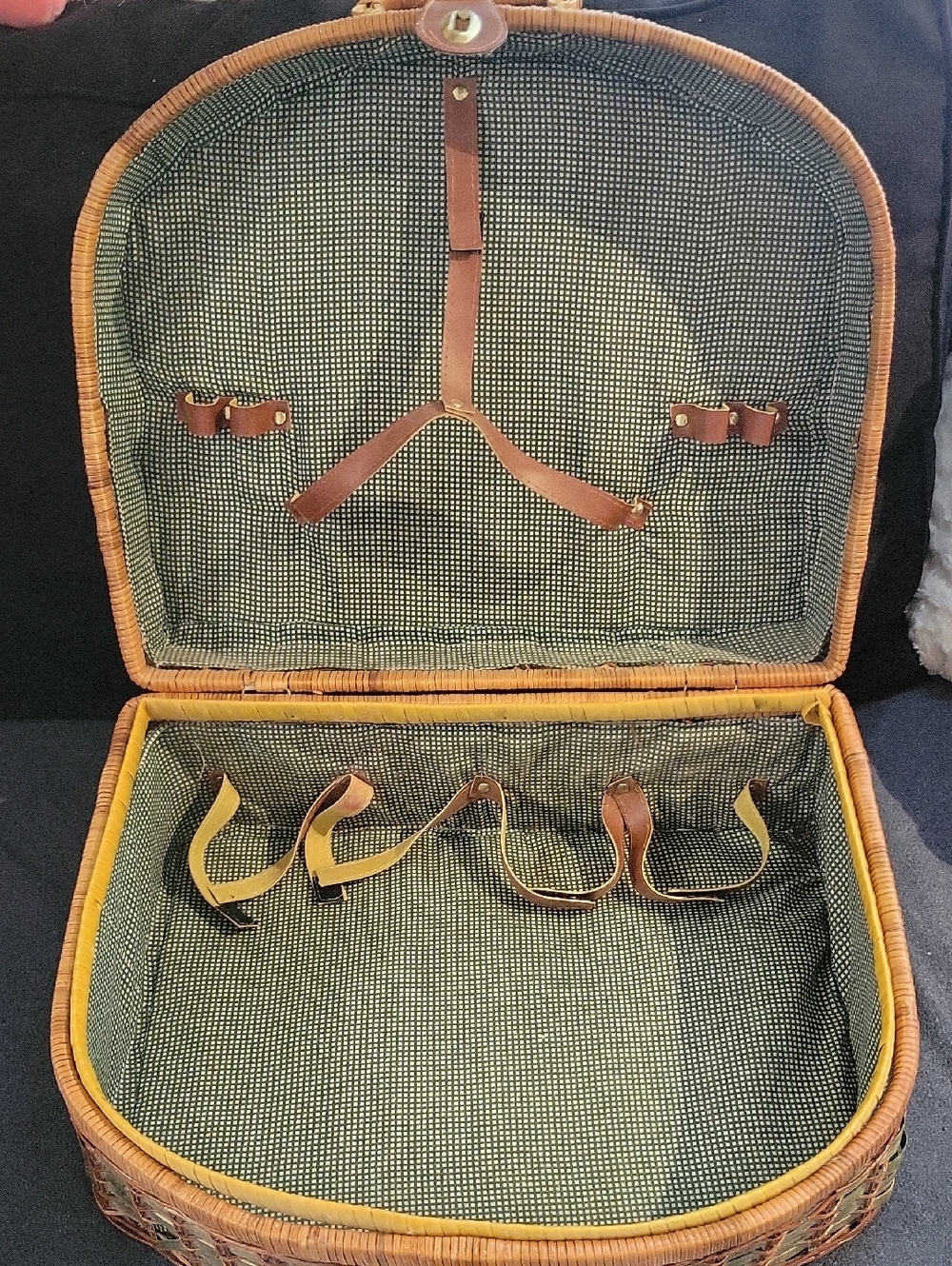 Vintage Green Wicker Picnic Basket Case - Picture 5 of 9